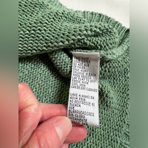 RENA ROWAN Moss green open weave V neck sweater size S. - Picture 10 of 12